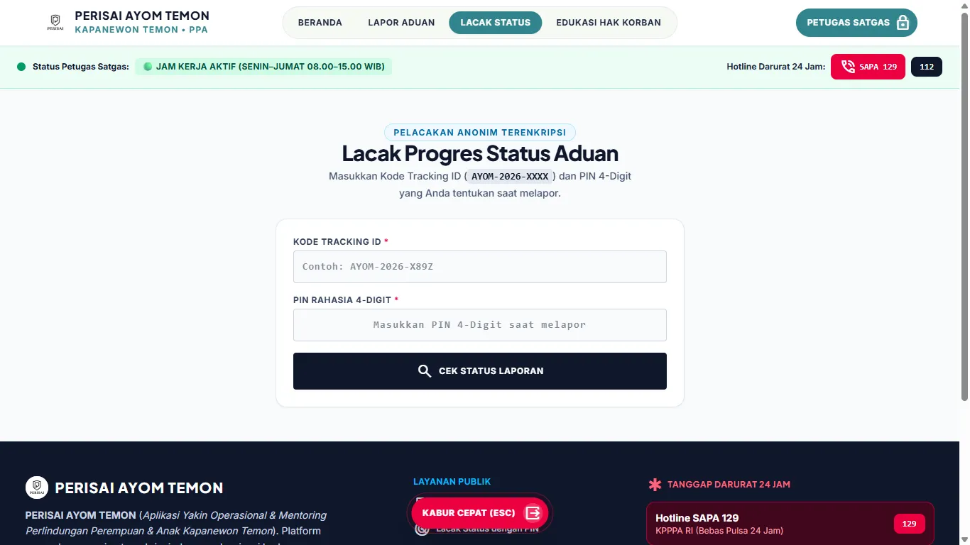 Portal Pelacakan Progres Status Aduan Anonim Terenkripsi