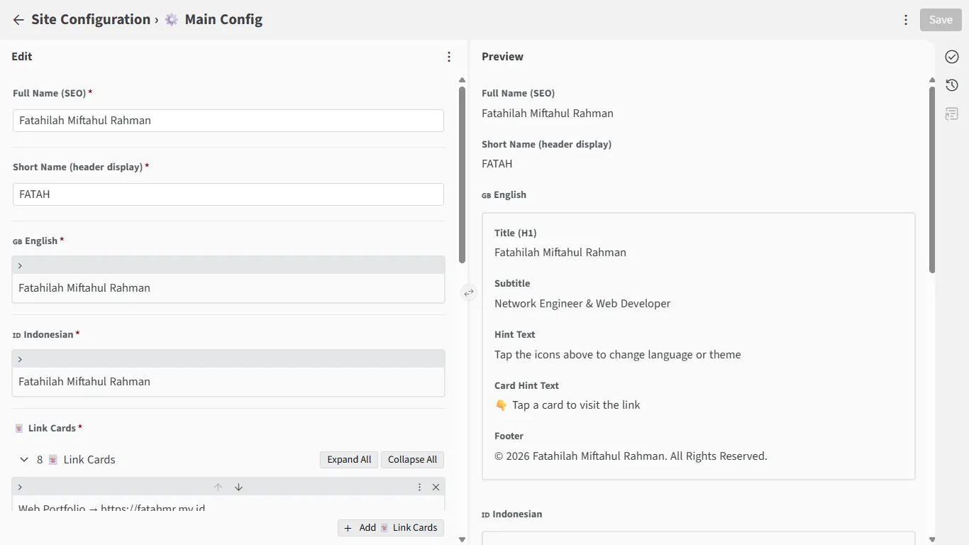 Editor Konten & Real-Time Preview Sveltia CMS