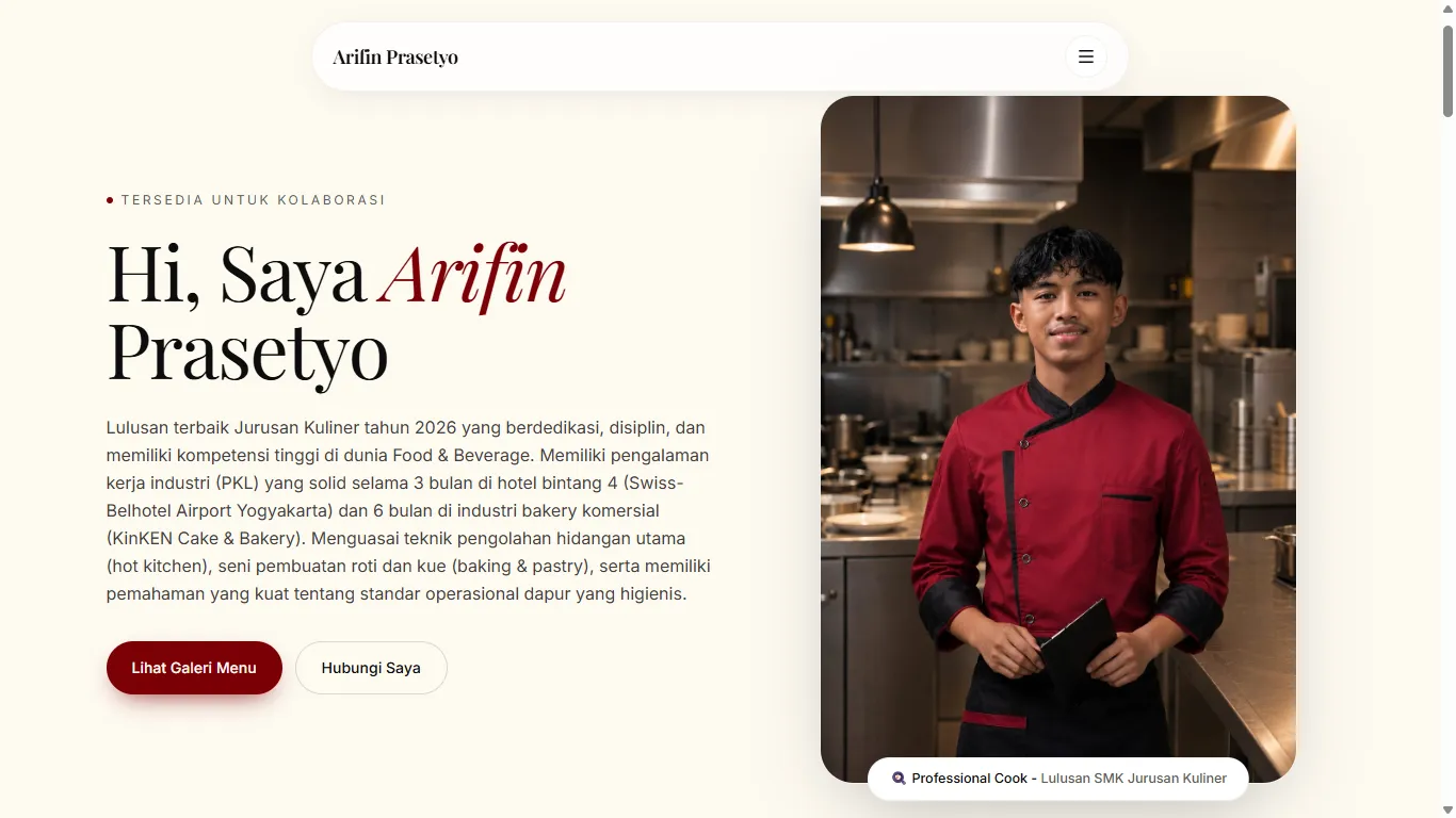 Website Portofolio Kuliner Premium Arifin Prasetyo