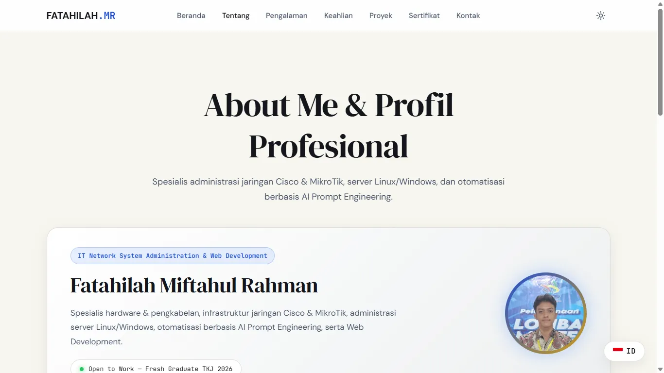 Tampilan Bagian Profil & About Me