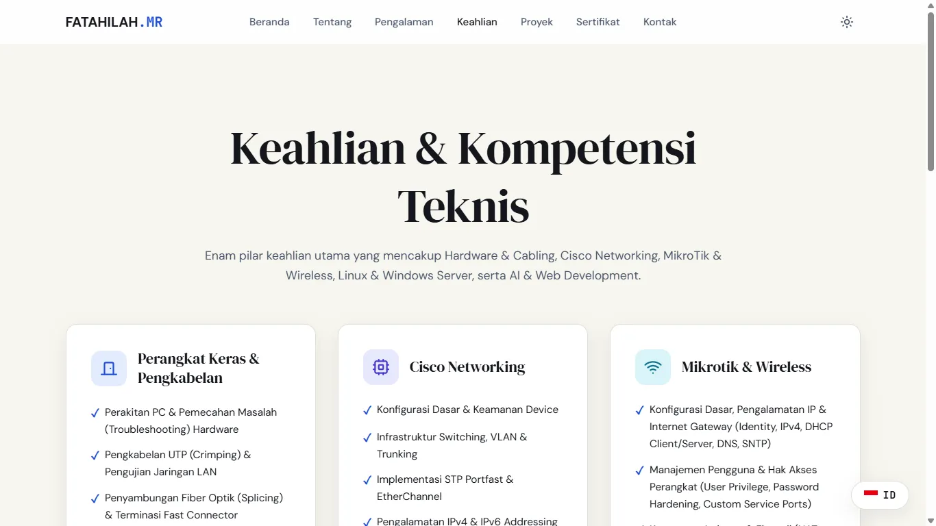 Tampilan Grid Keahlian & Kompetensi Teknis
