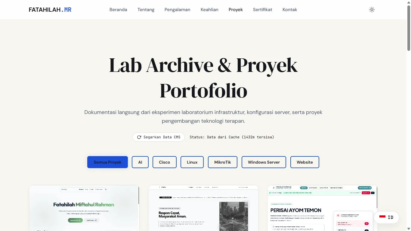 Tampilan Galeri Arsip Lab & Proyek Portofolio dengan Google Sheets CMS