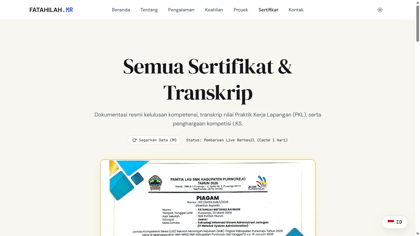 Tampilan Dokumen Sertifikat & Piagam Penghargaan LKS