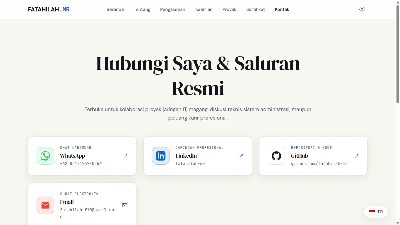 Tampilan Saluran Kontak Resmi & Download CV