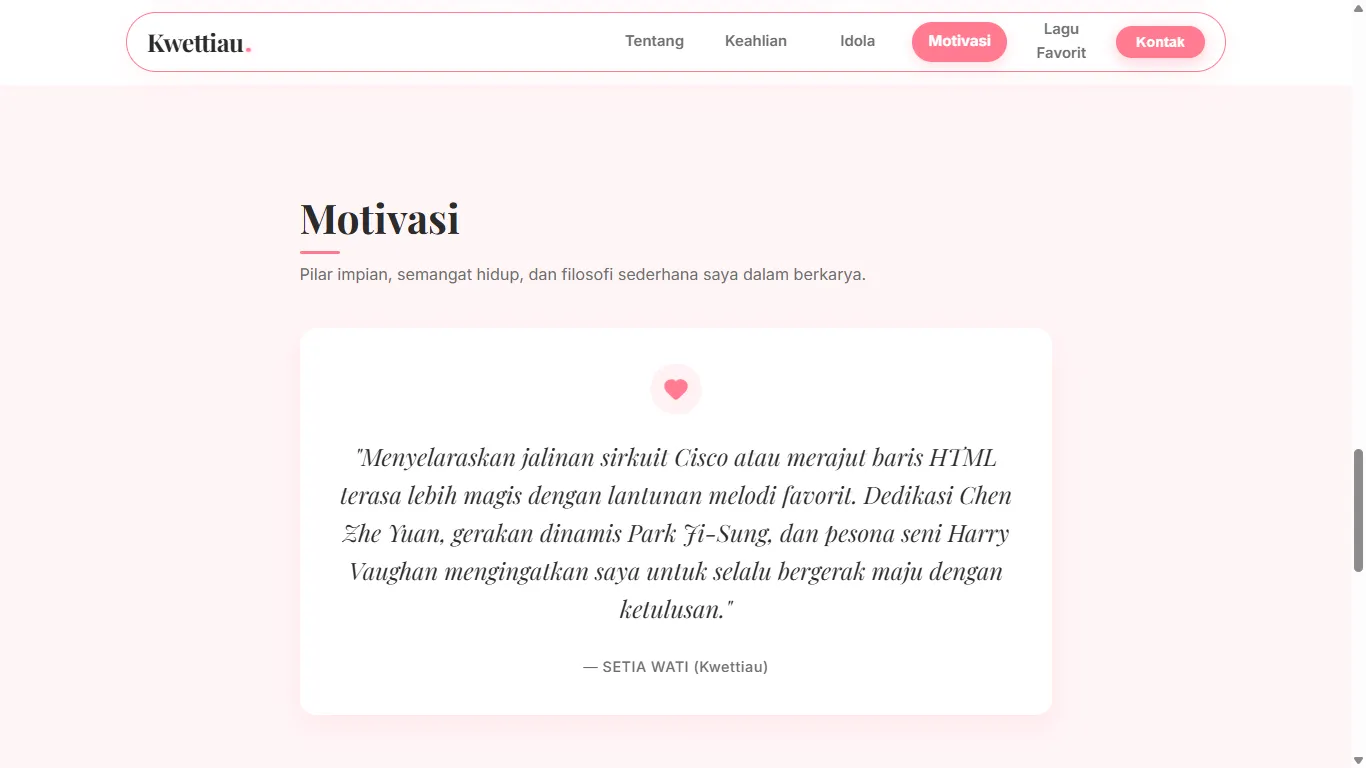 Tampilan Bagian Motivasi & Filosofi Berkarya