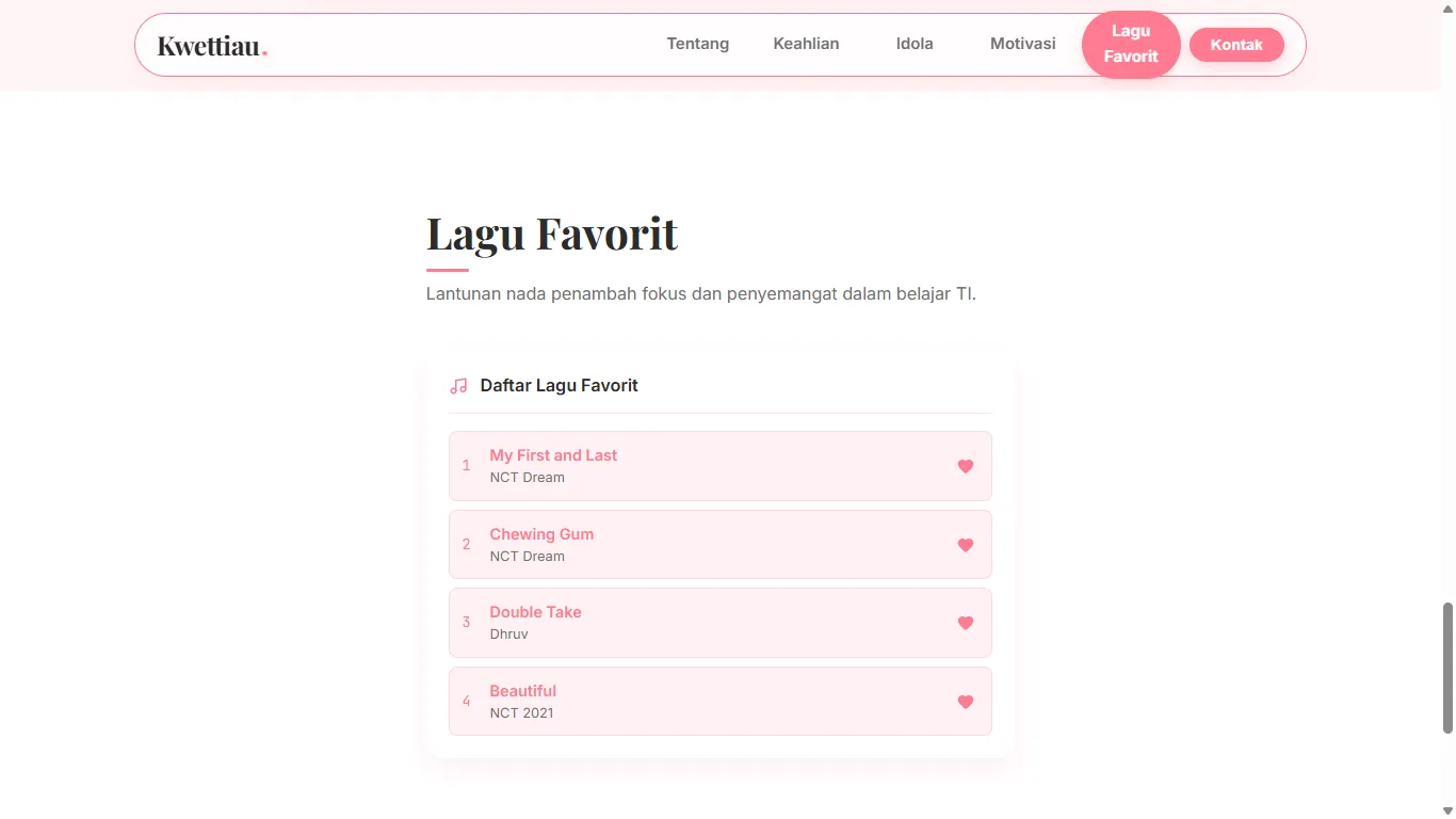 Tampilan Widget Pemutar Lagu Favorit dengan Fitur Like