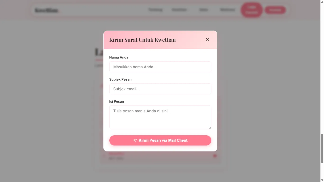 Tampilan Modal Popup Kirim Surat Interaktif